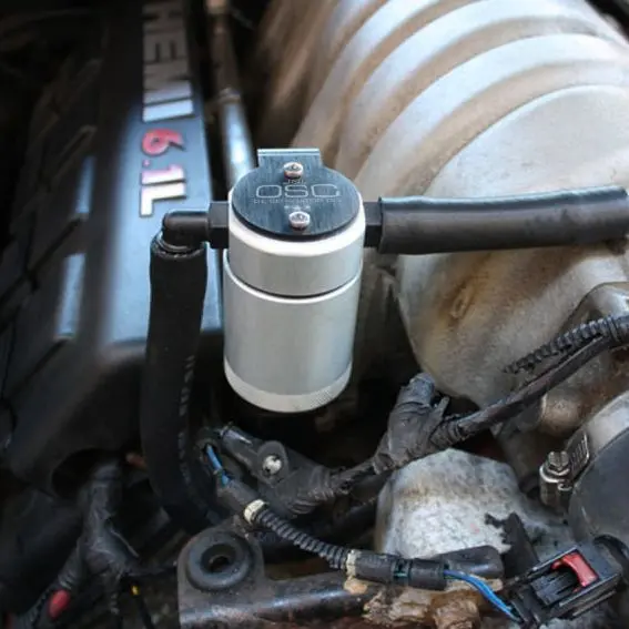 J&L 05-10 Dodge Charger 6.1L Hemi Passenger Side Oil Separator 3.0 - Black Anodized 1