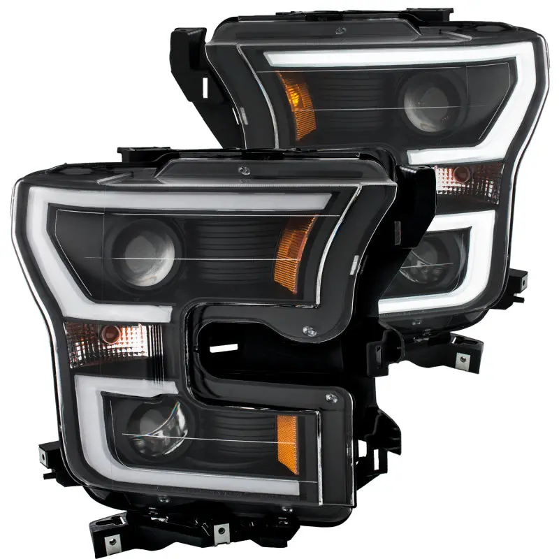 Anzo 2015-2016 Ford F-150 Projector Headlights W/ Plank Style Design Black W/ Amber 1