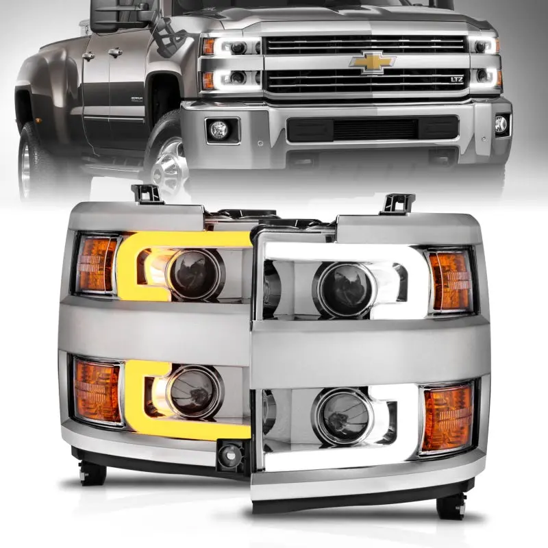 Anzo Projector Headlights 15-17 Chevrolet Silverado 2500Hd / 3500Hd Chrome W/ Chrome Rim 1