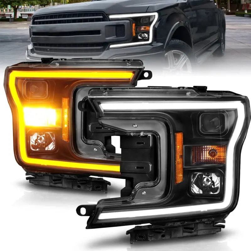 Anzo 2018-2020 Ford F-150 Projector Headlight W/ Plank Style Switchback Black Housing 1