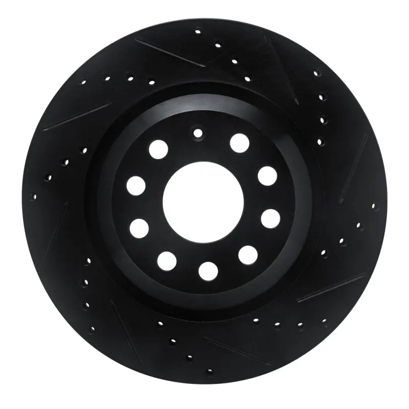R1 15-25 Volkswagen Gti Rear Right Drilled & Slotted Black Brake Rotor 1