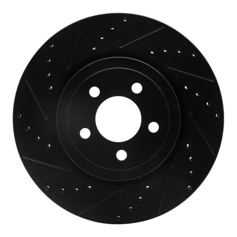 R1 09-23 Dodge Challenger Front Left Drilled & Slotted Black Brake Rotor 1