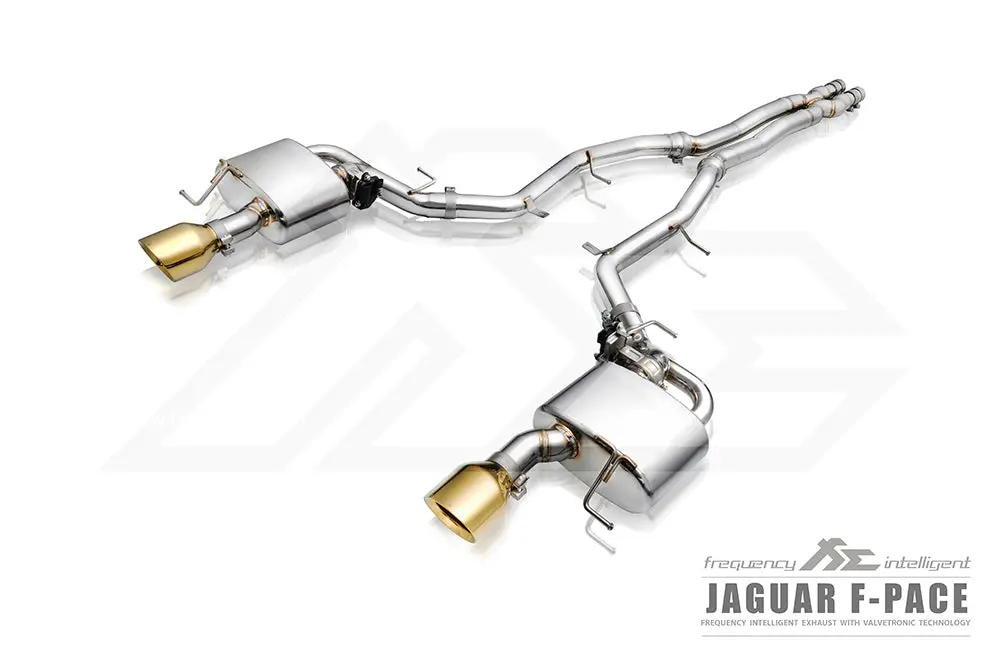 Fi Exhaust Jaguar F Pace Mid Pipe + Valvetronic Mufflers + Silver Dual Tips 1