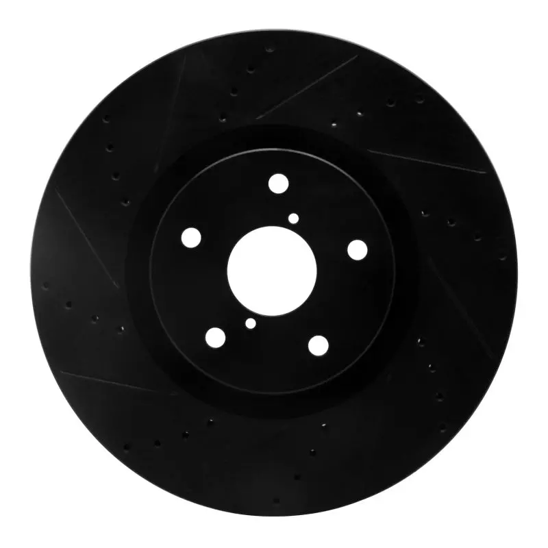 R1 05-17 Subaru Wrx Sti Front Left Drilled & Slotted Black Brake Rotor 1