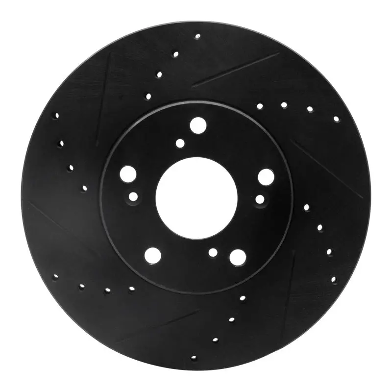 R1 06-15 Honda Civic Front Left Drilled & Slotted Black Brake Rotor 1