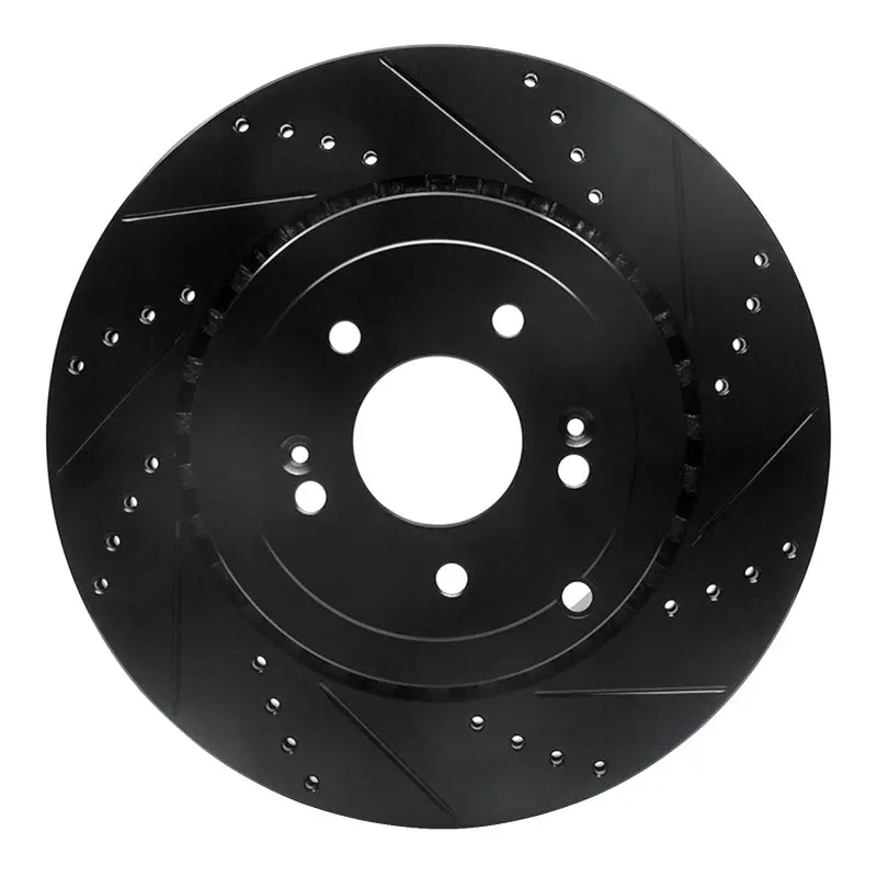 R1 18-25 Genesis G70 Rear Right Drilled & Slotted Black Brake Rotor 1