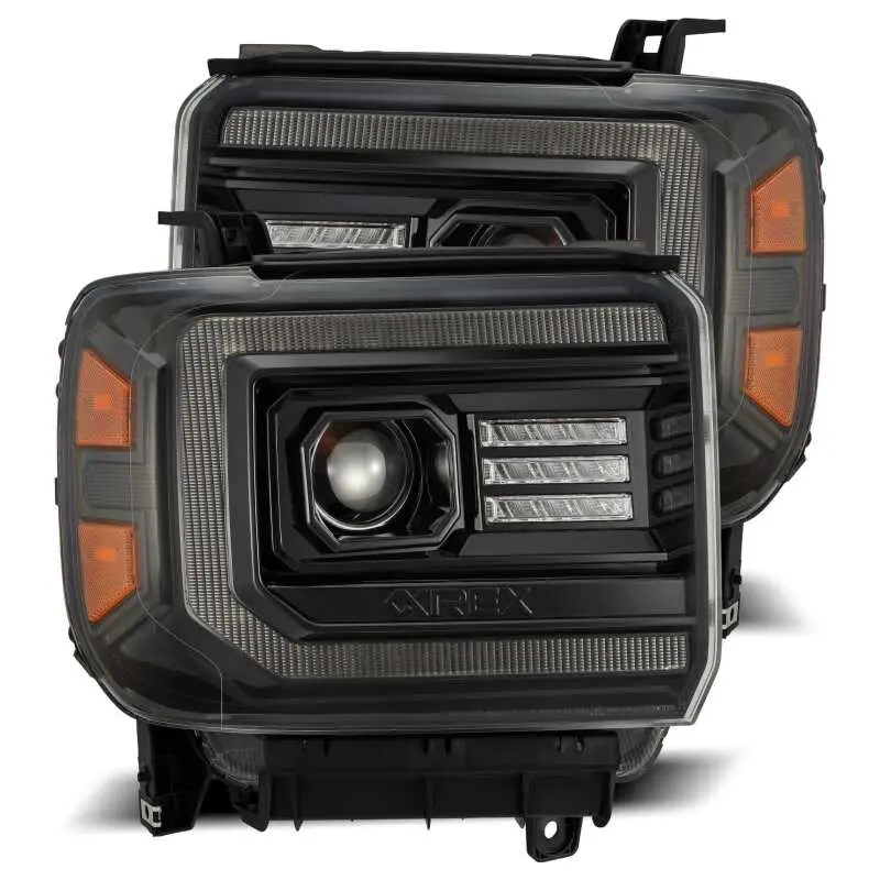 Alpharex 14-18 Gmc Sierra Luxx Led Proj Headlights Plnk Style Alpha Blk W/Activ Light/Seq Signal/Drl 1