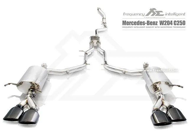 Fi Exhaust Mercedes-Benz C180/C200/C250 Front Pipe + Mid Y-Pipe + Valvetronic Mufflers + Quad Tips 1